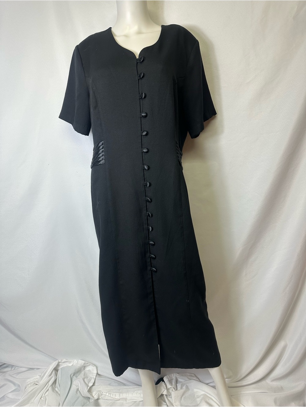 VINTAGE SOPHIA ROSE BLACK SIZE 16W DRESS Button Down Short Sleeve Shoulder Pads